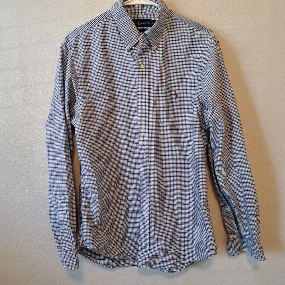 Polo Ralph Lauren Mens Slim Fit Blue White Check Button Down Shirt Large L